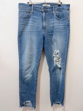 Levi’s 724 High Rise Straight Distressed Ripped Chewed Hem Blue Plus Size 32